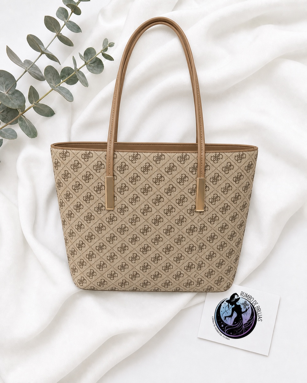 Bolso shopper beige estampado — Rumbo de Brujas