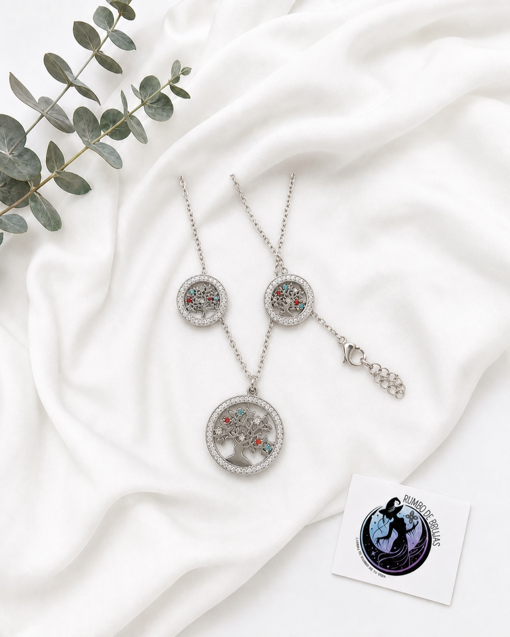 Conjunto plateado circular multicolor — Rumbo de Brujas