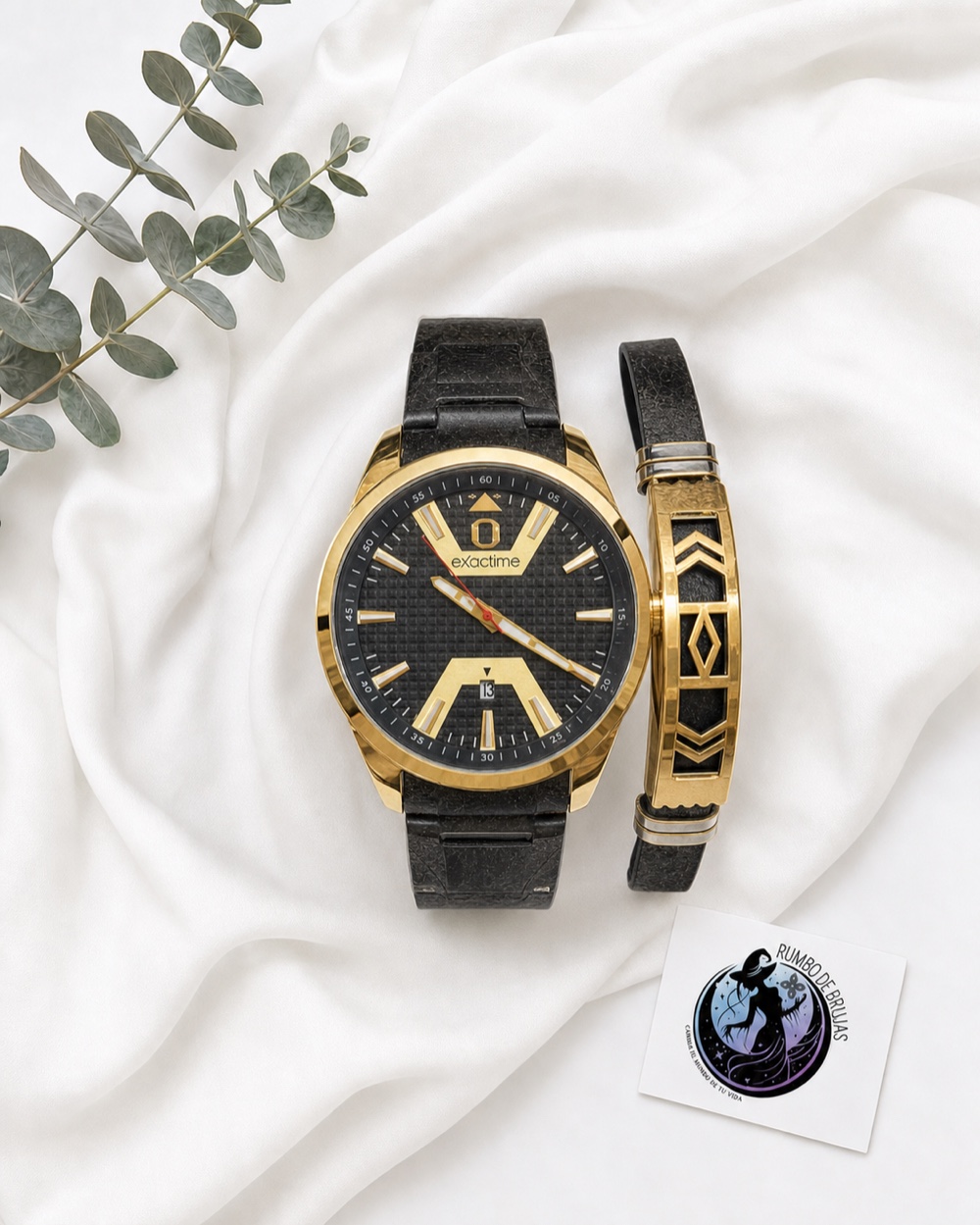 Reloj negro y dorado con pulsera — Rumbo de Brujas