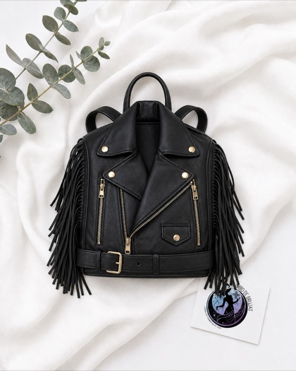 Mochila negra estilo biker con flecos — Rumbo de Brujas