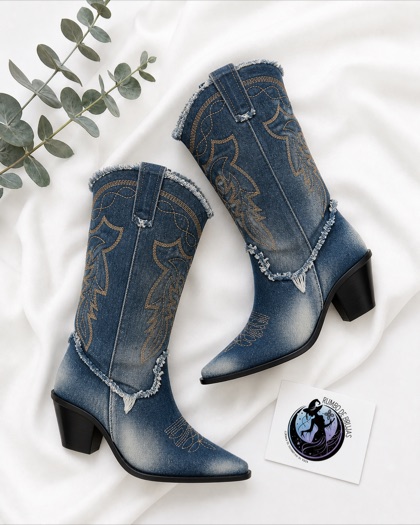 Bota western vaquera azul con bordado — Rumbo de Brujas