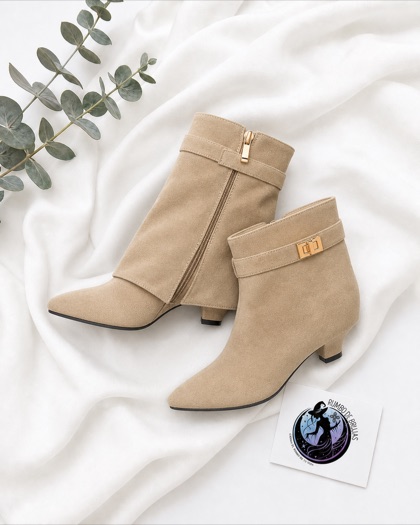 Bota beige de tacón con hebilla — Rumbo de Brujas