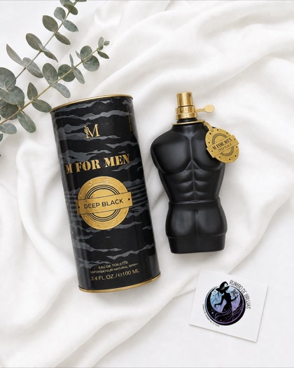 Eau de parfum negro con frasco torso masculino — Rumbo de Brujas